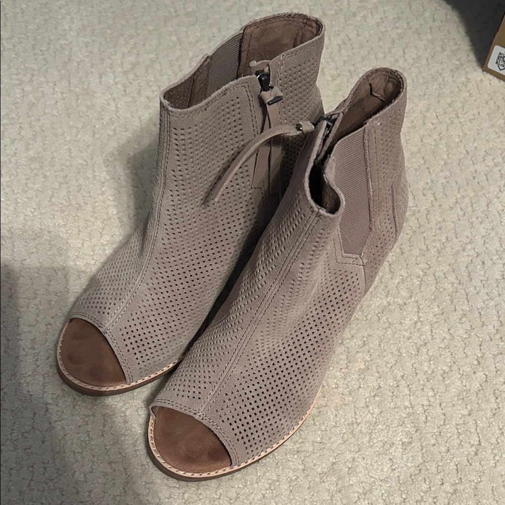 Toms Taupe Peep-Toe Ankle Booties